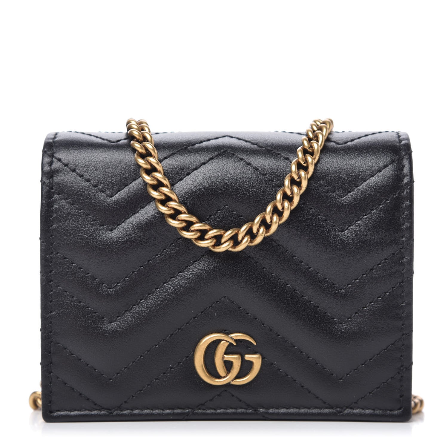 Gucci Calfskin Matelasse GG Marmont Mini Wallet On Chain Black 1 of 11