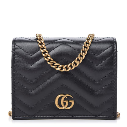 Gucci Calfskin Matelasse GG Marmont Mini Wallet On Chain Black 1 of 11