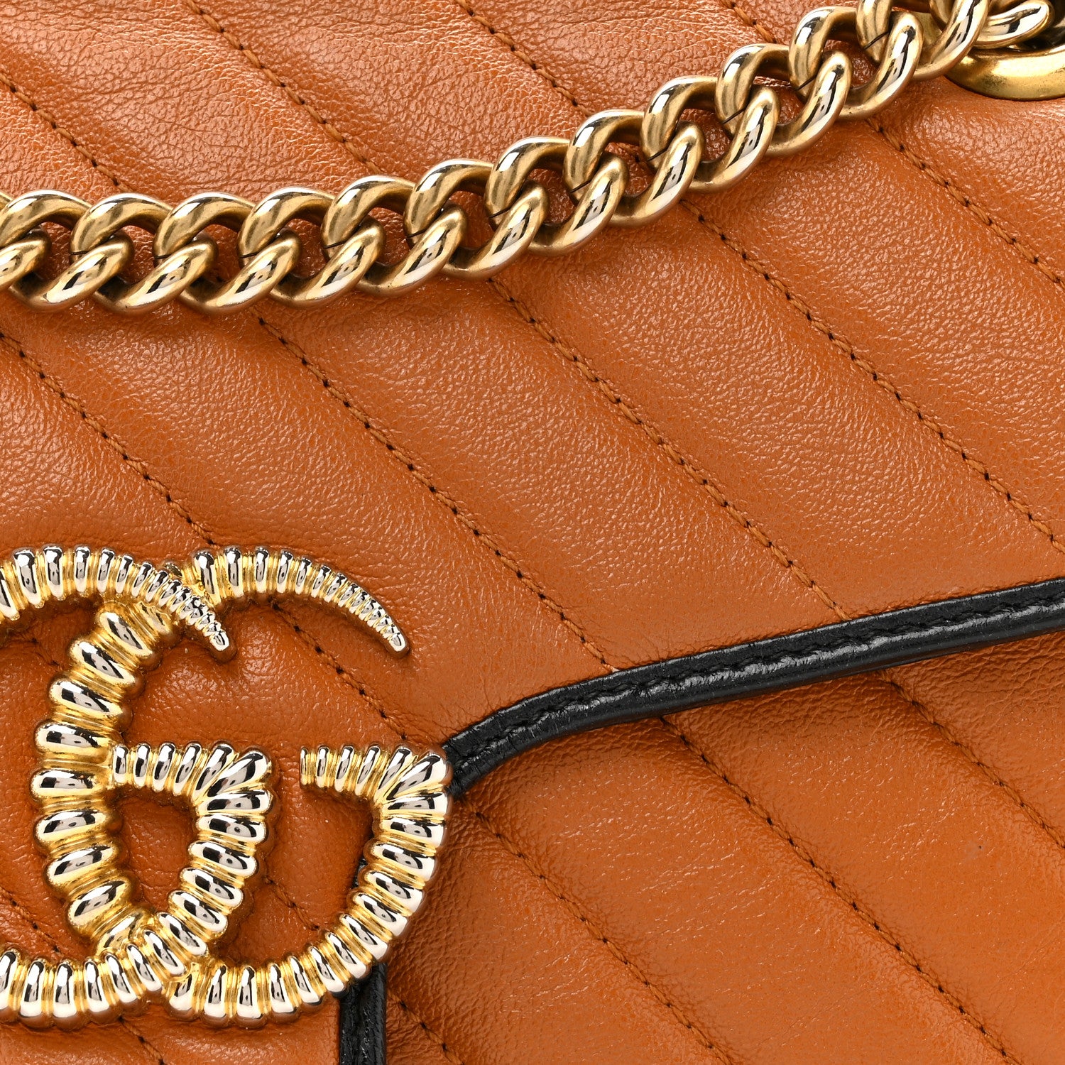 Gucci Vintage Effect Calfskin Matelasse Diagonal Small Torchon GG Marmont Shoulder Bag Cognac Black 8 of 13