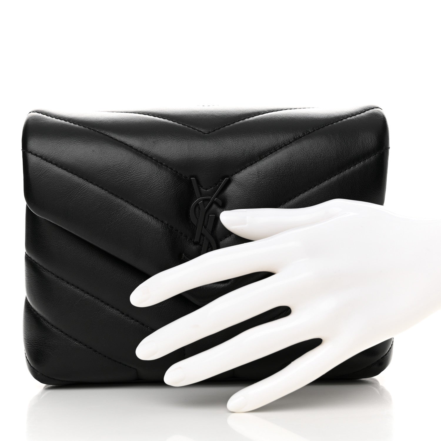 Saint Laurent Calfskin Y Quilted Monogram Monochrome Toy Loulou Crossbody Bag Black 2 of 15
