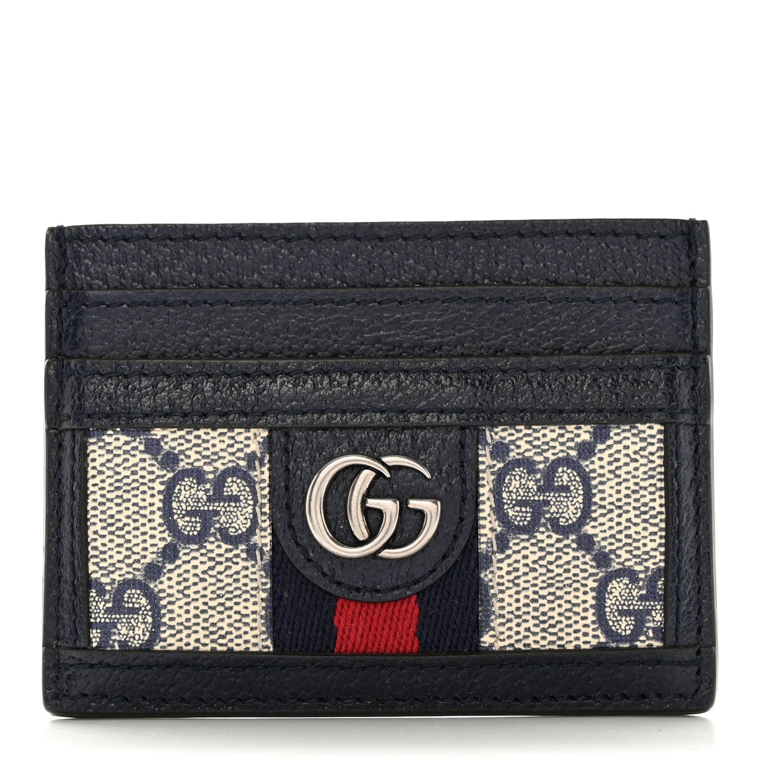 Gucci GG Supreme Monogram Textured Dollar Calfskin Web Ophidia Card Holder Beige Blue 1 of 15