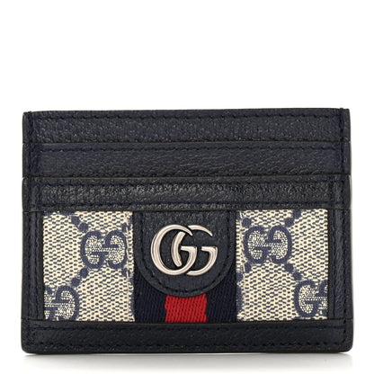 Gucci GG Supreme Monogram Textured Dollar Calfskin Web Ophidia Card Holder Beige Blue 1 of 15