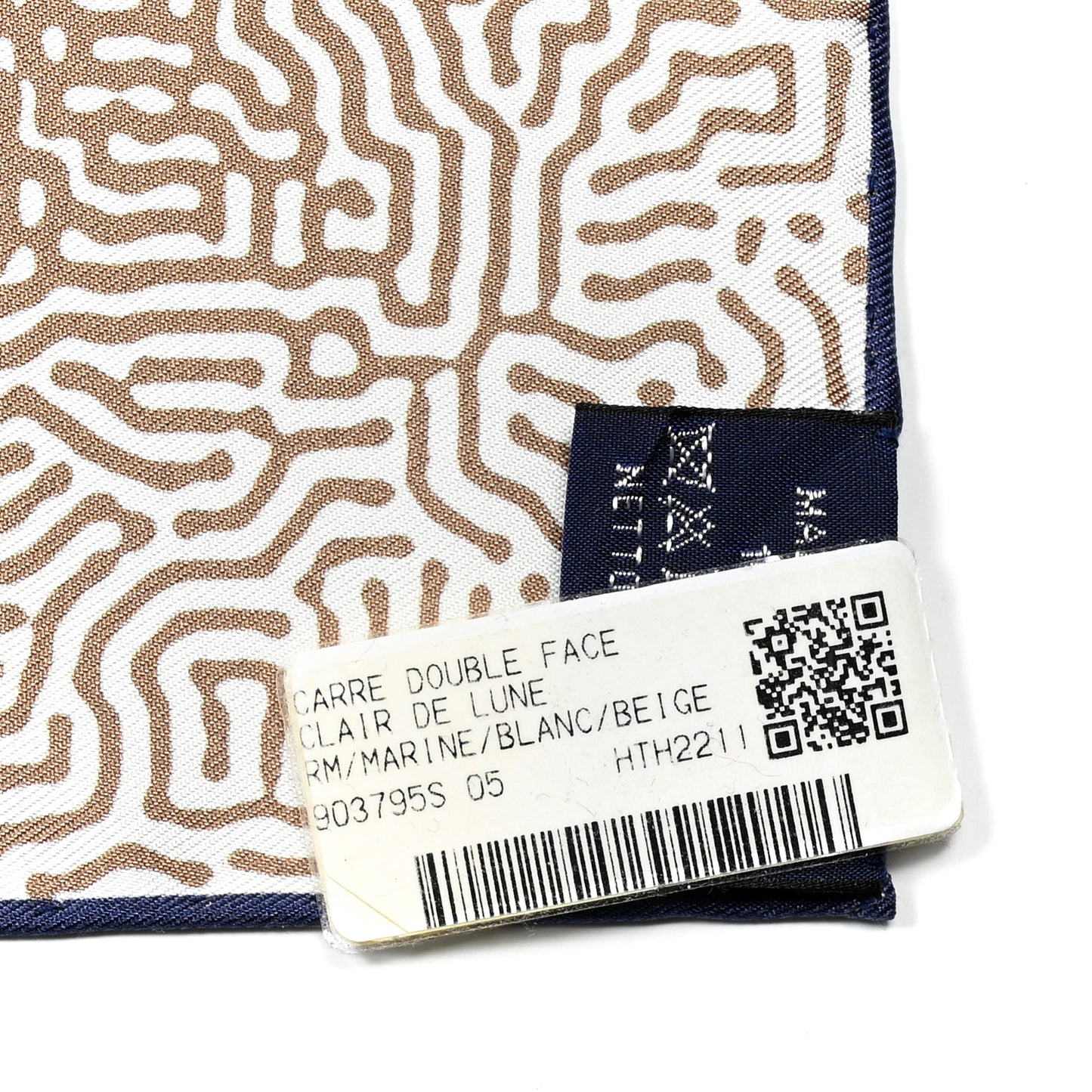 Silk Clair De Lune Double Face Scarf 90 Marine White Beige
