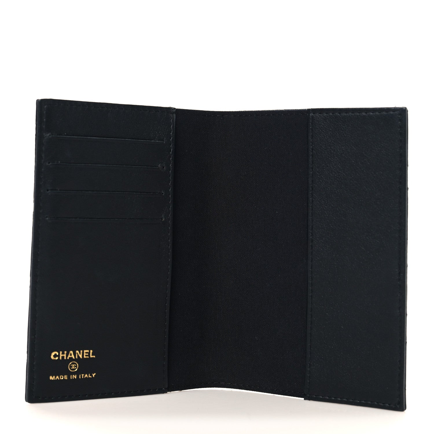 CHANEL ロゴ入り黒マット Chanel Lambskin Quilted Lucky Charms Passport Holder Black 1869960