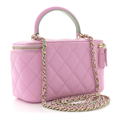 Chanel Lambskin Quilted Small Top Handle Vanity Case With Chain Lilac Light Green 3 of 14