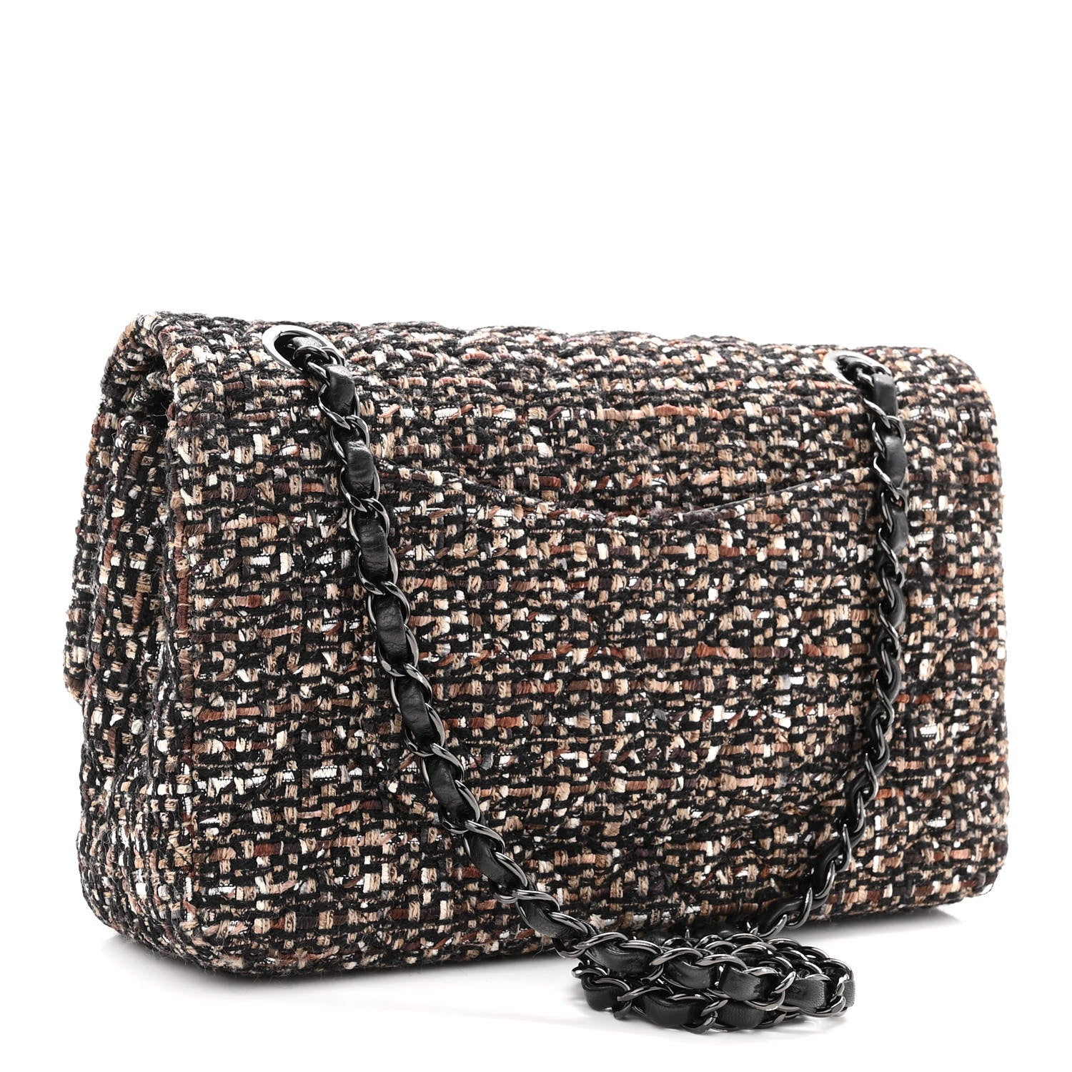 Chanel Tweed Quilted Medium Double Flap Brown 3 of 10