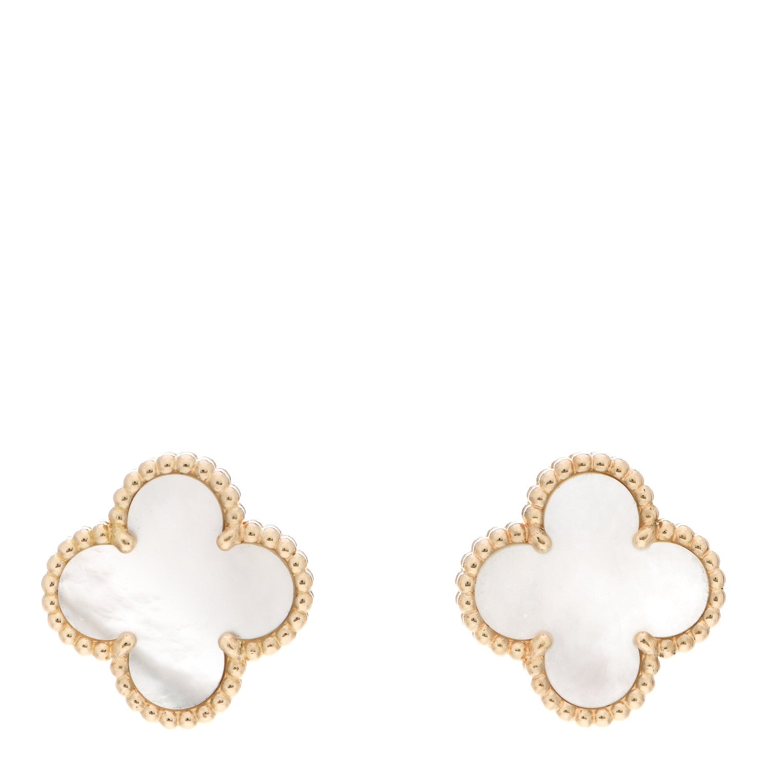 Van Cleef & Arpels 18K Yellow Gold Mother of Pearl Vintage Alhambra Earrings 1 of 5