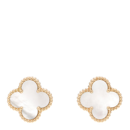 Van Cleef & Arpels 18K Yellow Gold Mother of Pearl Vintage Alhambra Earrings 1 of 5