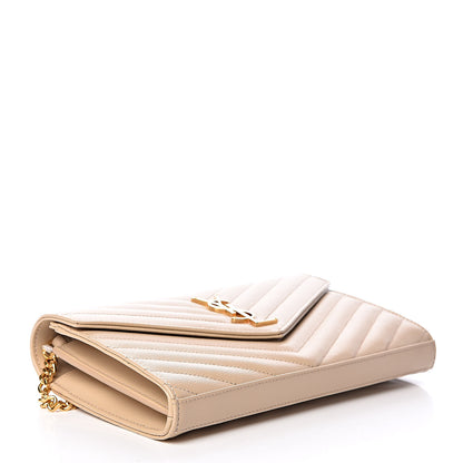 Saint Laurent Grain De Poudre Matelasse Chevron Monogram Chain Wallet Nude Powder 4 of 10
