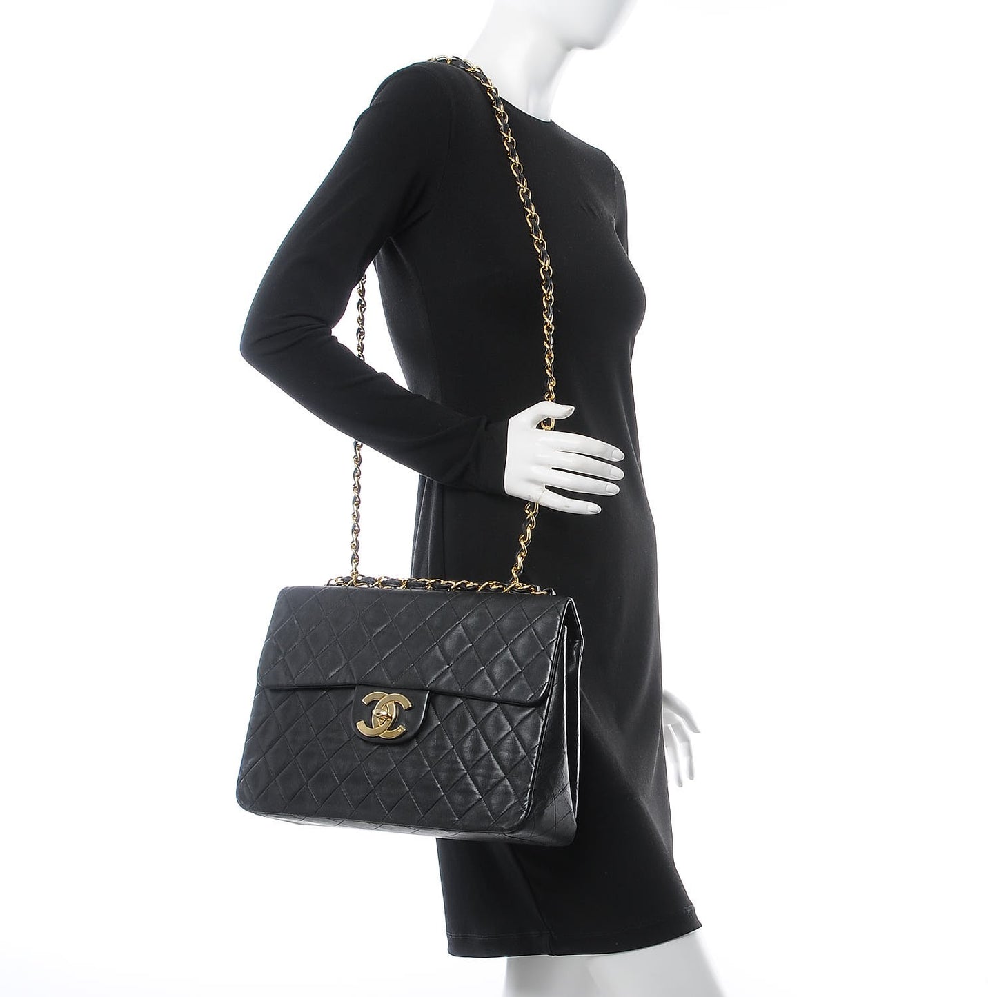 Lambskin Quilted XL Jumbo Single Flap Black