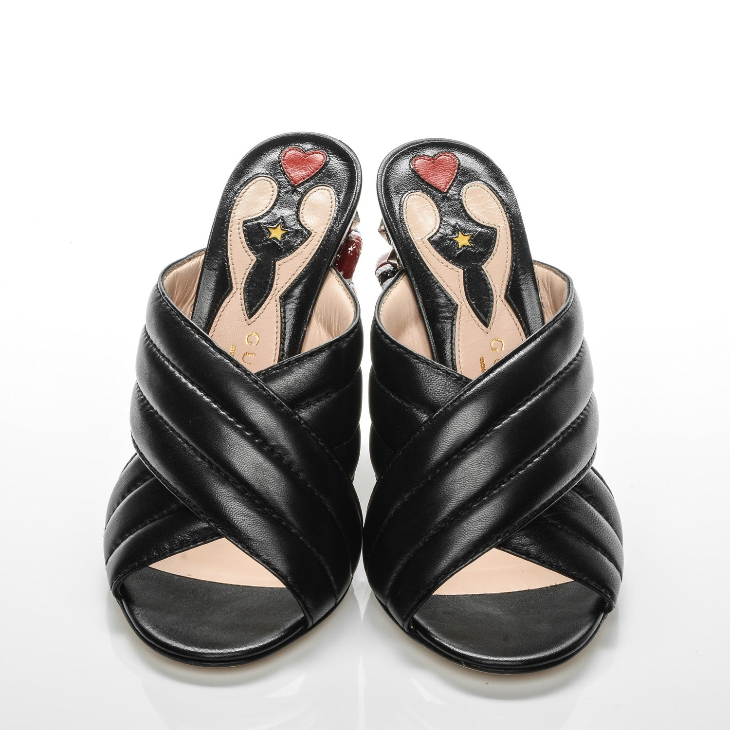 Gucci Malaga Kid Kingsnake Webby Crossover High Heel Slide Sandals 37.5 Black 2 of 9