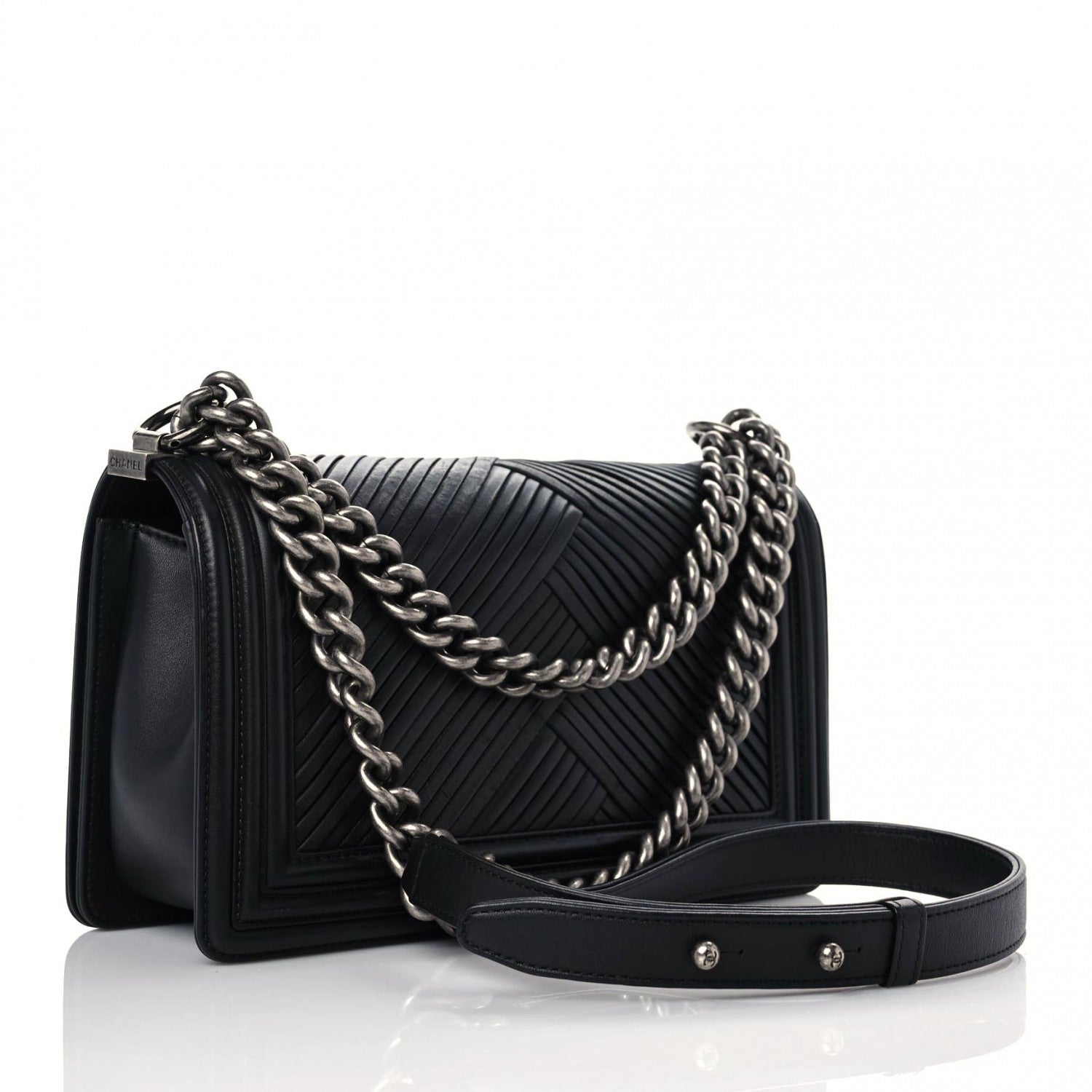 Chanel Lambskin Pleated Medium Boy Flap Black 3 of 18