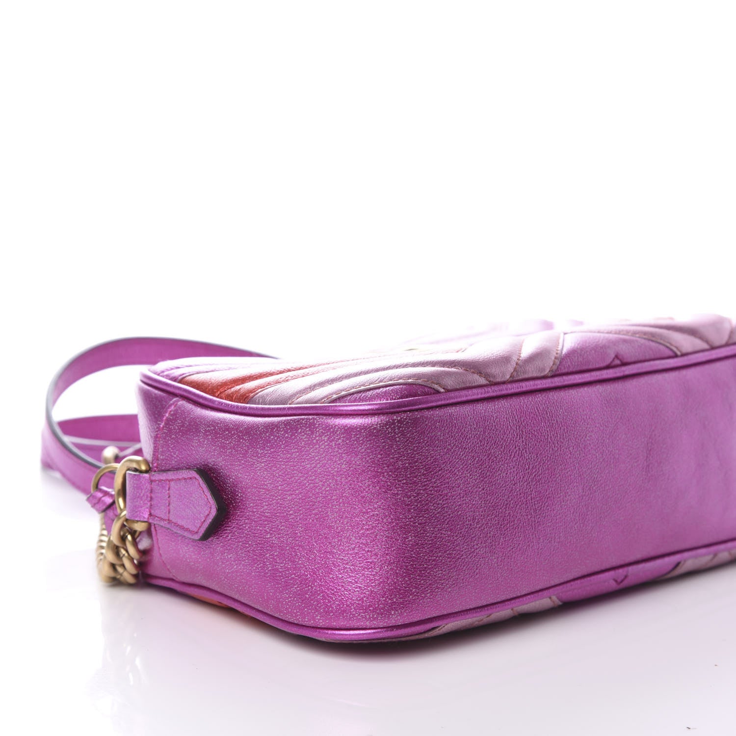 Gucci Laminated Nappa Matelasse Small GG Marmont Chain Shoulder Bag Fuxia Rosso Rosa 9 of 11