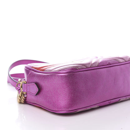 Gucci Laminated Nappa Matelasse Small GG Marmont Chain Shoulder Bag Fuxia Rosso Rosa 9 of 11