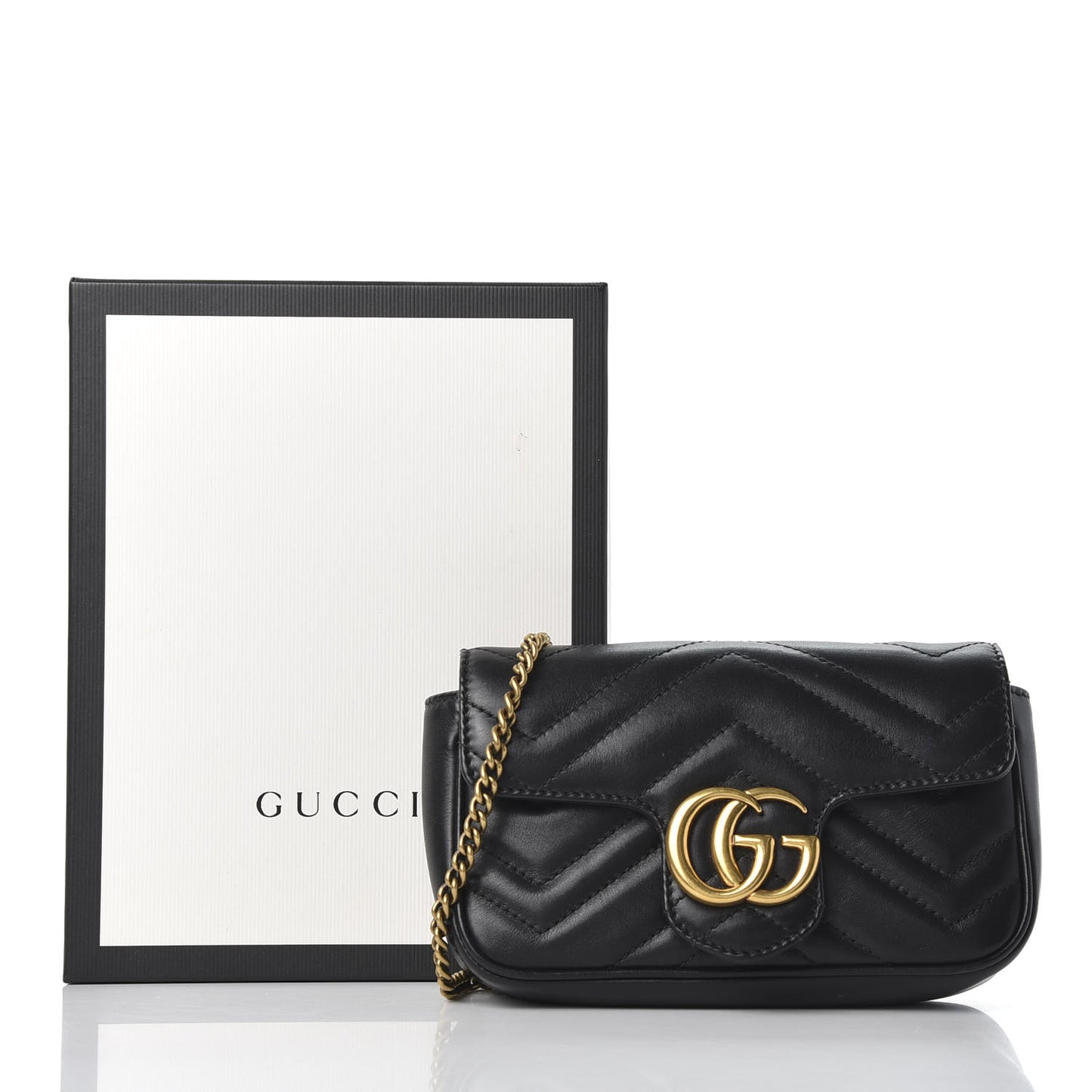 Calfskin Matelasse Super Mini GG Marmont Shoulder Bag Black