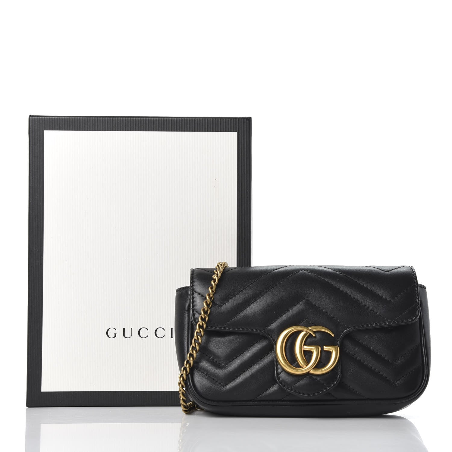 Gucci Calfskin Matelasse Super Mini GG Marmont Shoulder Bag Black 10 of 10