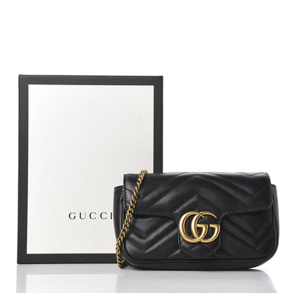 Gucci Calfskin Matelasse Super Mini GG Marmont Shoulder Bag Black 10 of 10