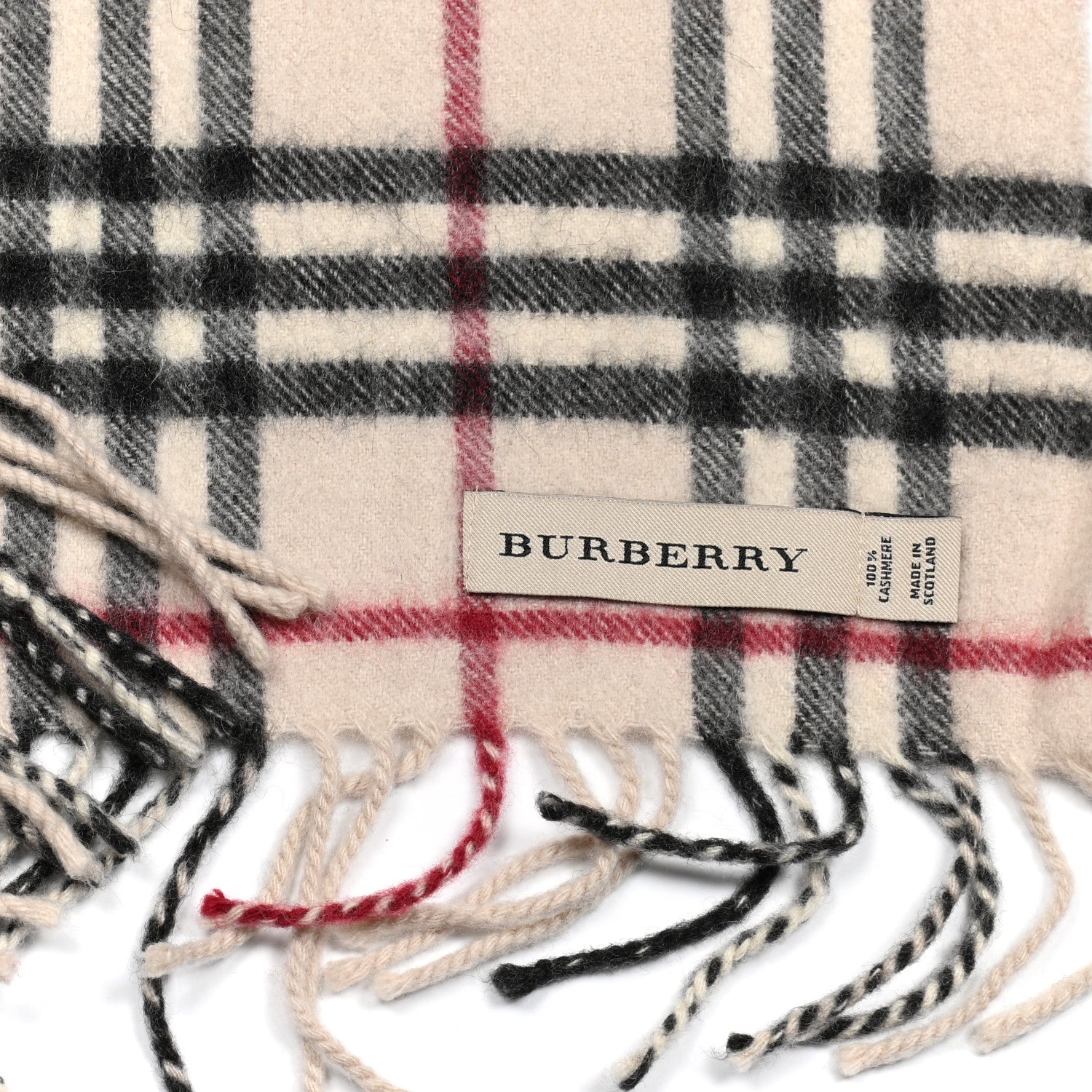 Burberry Cashmere Vintage Check Fringe Scarf Beige 4 of 5