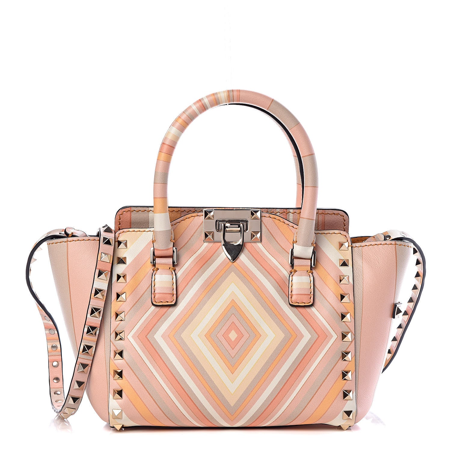 Valentino Garavani Vitello Native Couture 1975 Mini Rockstud Double Handle Tote Mandarin Sorbet 1 of 9