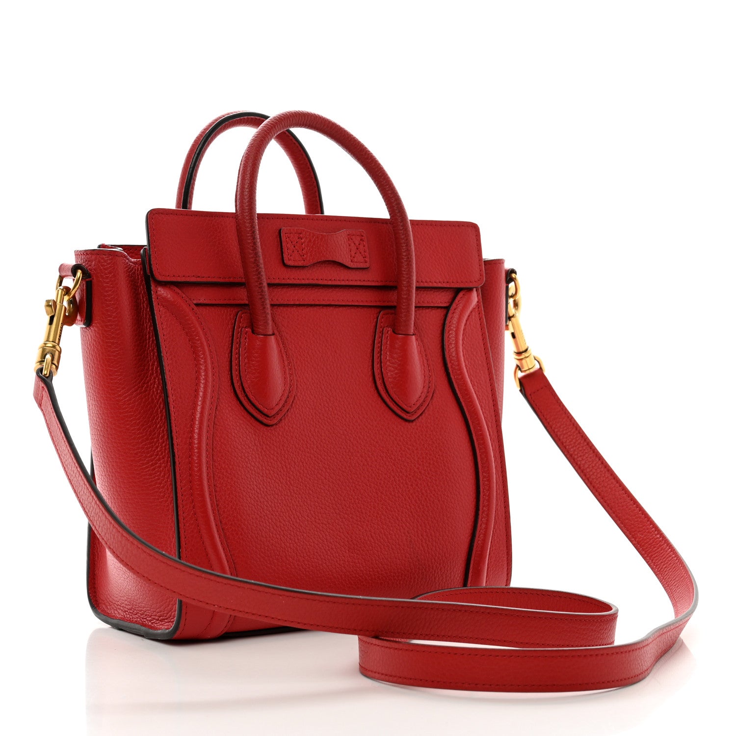 Celine Drummed Calfskin Nano Luggage Coquelicot 3 of 12