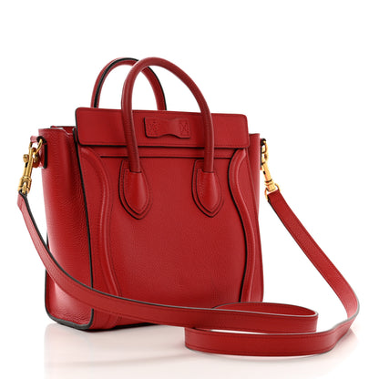 Celine Drummed Calfskin Nano Luggage Coquelicot 3 of 12