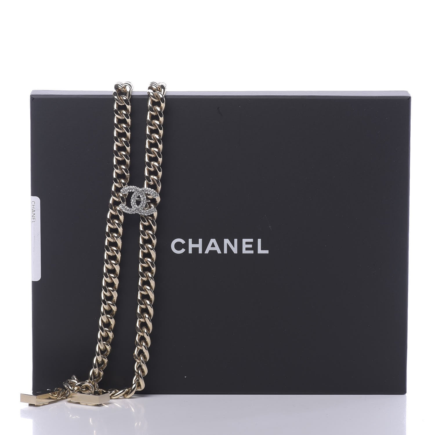 Chanel Chain Link Crystal CC Dog Tag Charm Necklace Gold 6 of 6