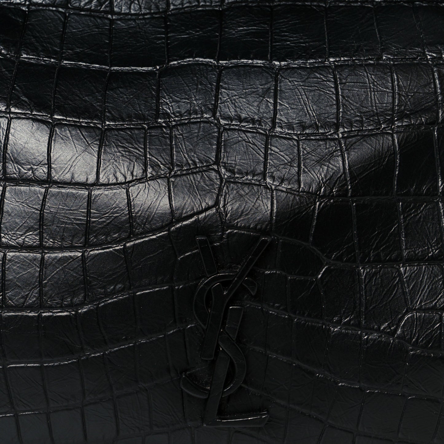 Calfskin Crocodile Embossed Monogram Medium Niki Shopping Bag Black