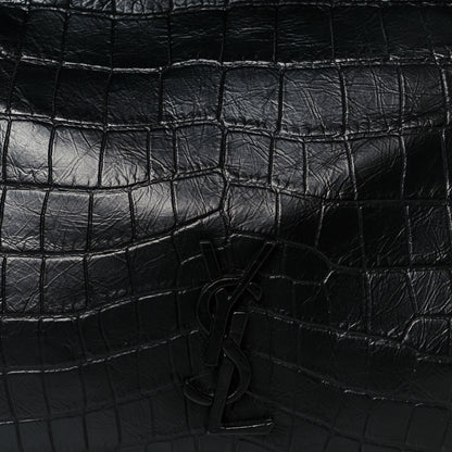 Saint Laurent Calfskin Crocodile Embossed Monogram Medium Niki Shopping Bag Black 8 of 10