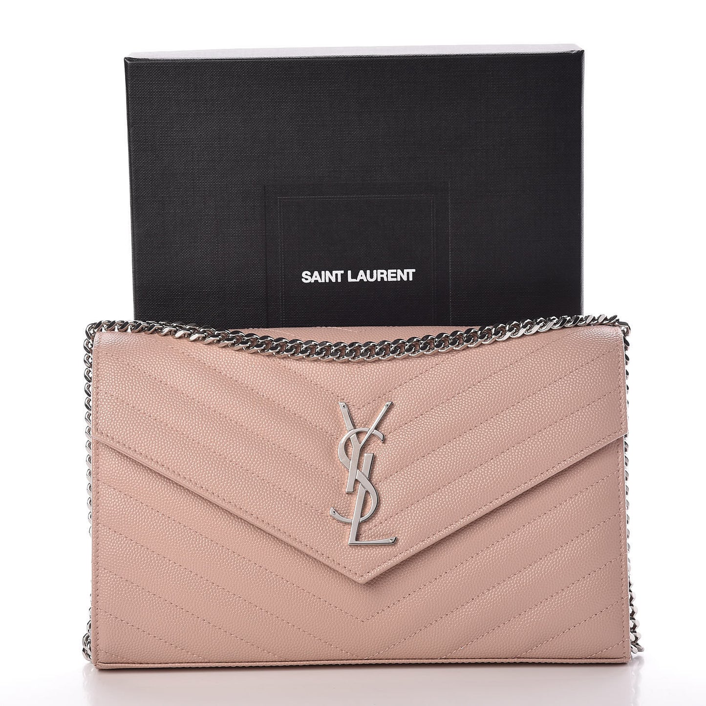 Grain De Poudre Matelasse Chevron Monogram Chain Wallet Pale Pink