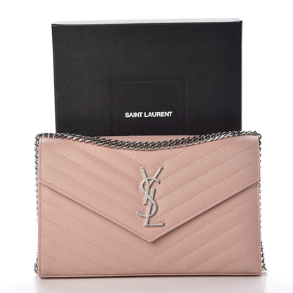 Saint Laurent Grain De Poudre Matelasse Chevron Monogram Chain Wallet Pale Pink 9 of 9