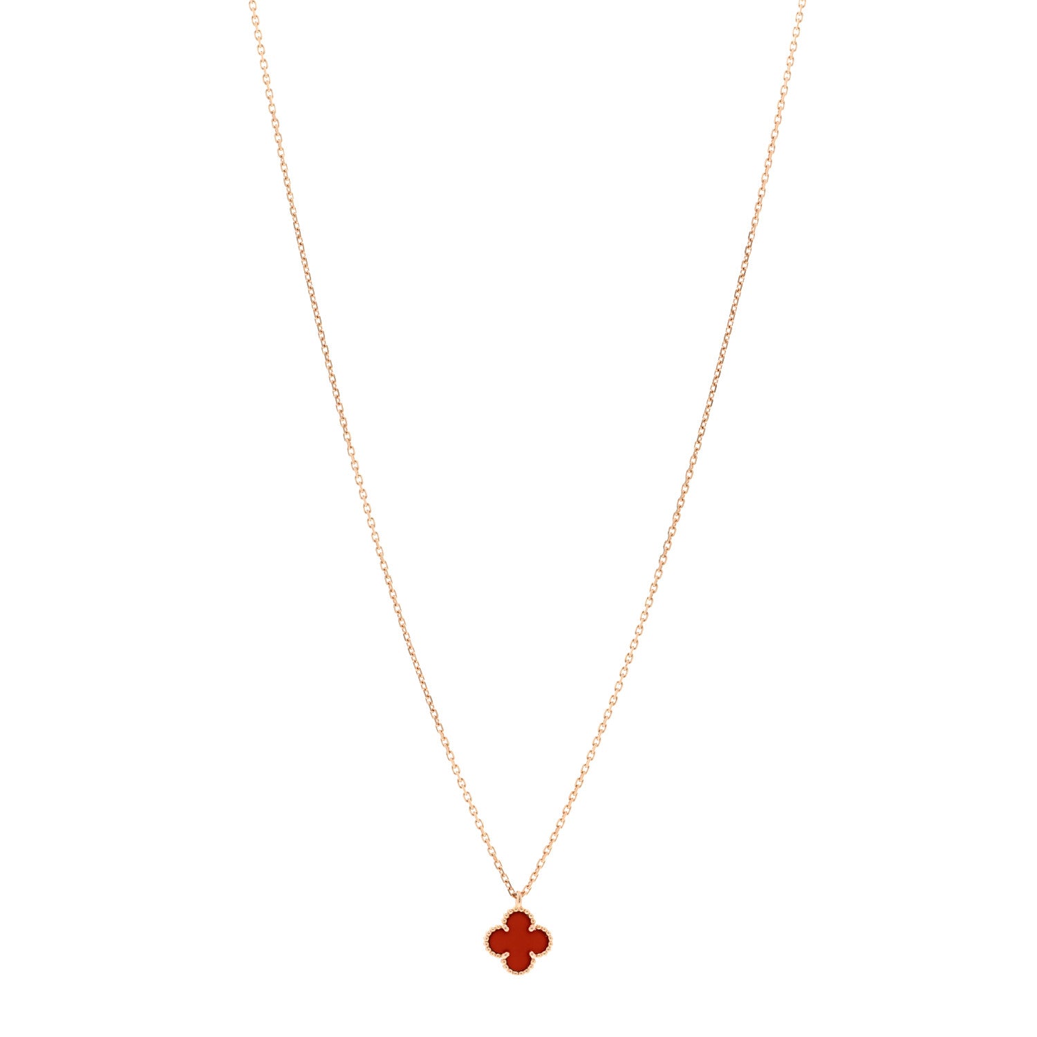 Van Cleef & Arpels 18K Rose Gold Carnelian Sweet Alhambra Pendant Necklace 1 of 5