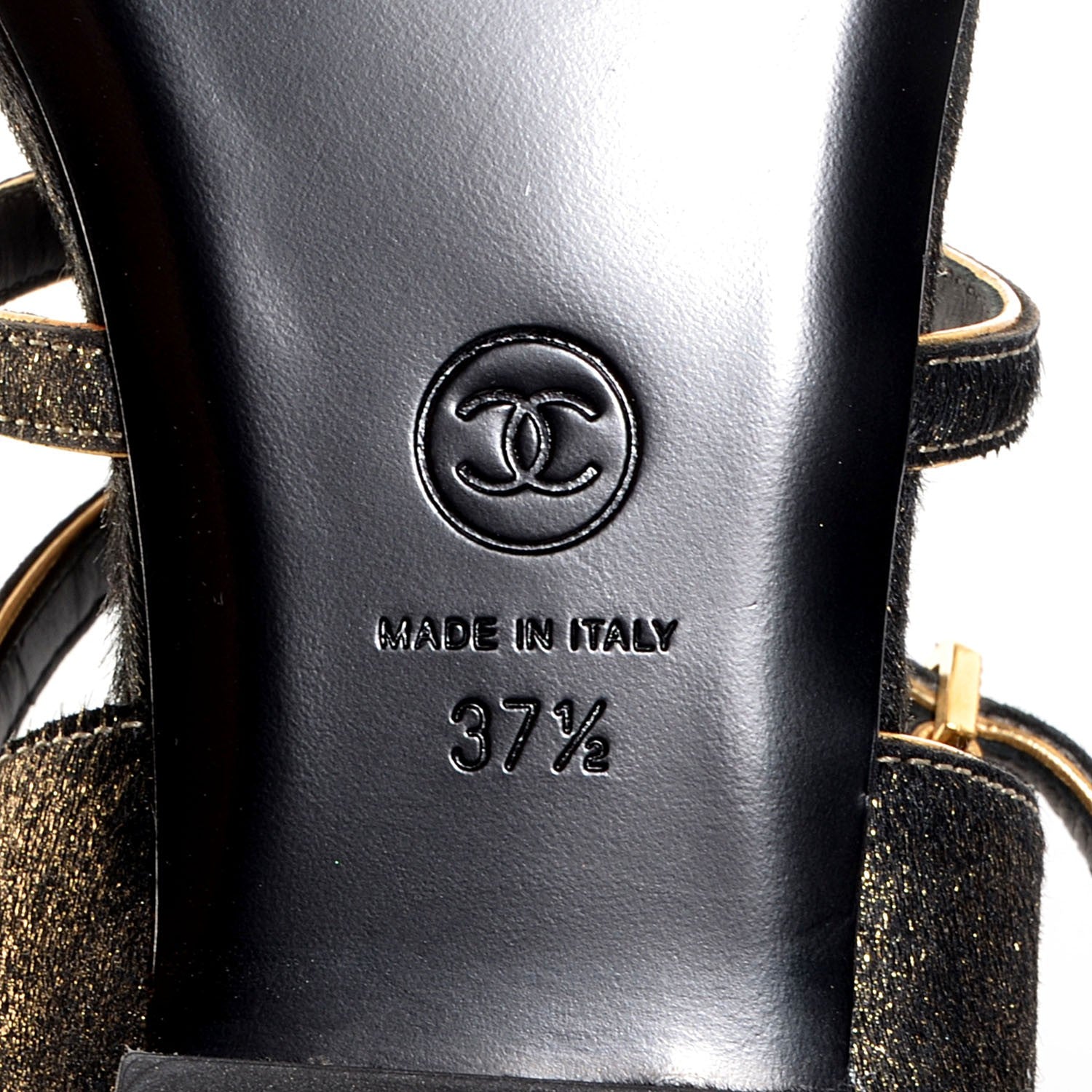 Chanel Calfskin Leopard Print Pony Hair CC Sandals Gold Black 6 of 7
