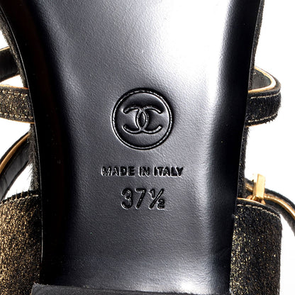 Chanel Calfskin Leopard Print Pony Hair CC Sandals Gold Black 6 of 7