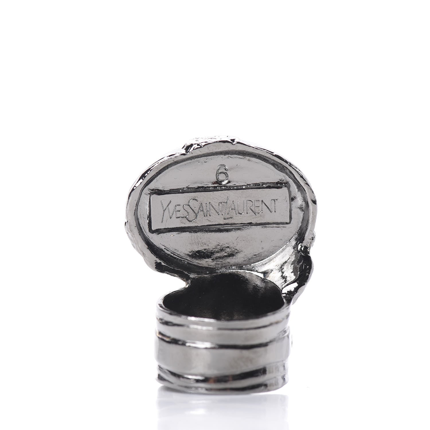 Saint Laurent Glass Cabochon Gunmetal Arty Ovale Ring 6 Black 4 of 6