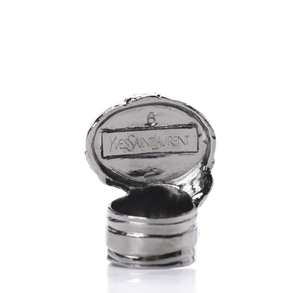 Saint Laurent Glass Cabochon Gunmetal Arty Ovale Ring 6 Black 4 of 6