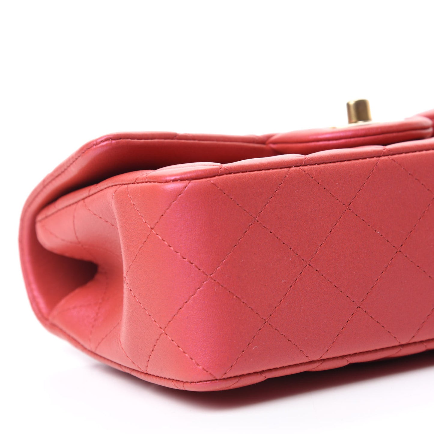 Iridescent Lambskin Quilted Mini Top Handle Rectangular Flap Red