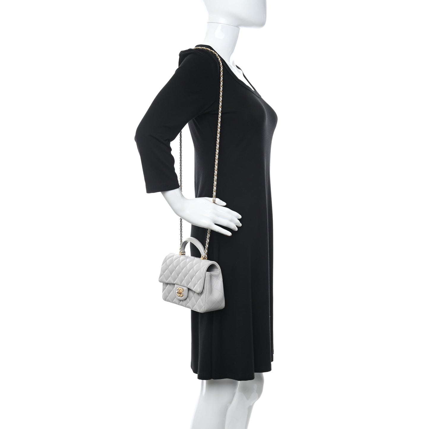 Lambskin Quilted Mini Top Handle Rectangular Flap Dark Grey