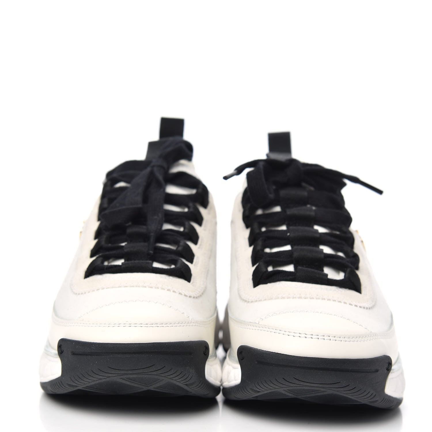 Chanel Velvet Calfskin Mixed Fibers CC Sneakers 36 Ivory Black 2 of 9