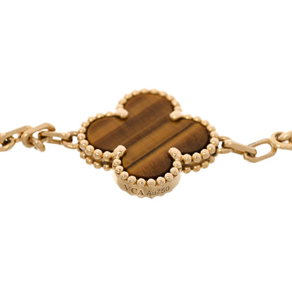 Van Cleef & Arpels 18K Yellow Gold Tiger Eye 5 Motifs Vintage Alhambra Bracelet 4 of 5