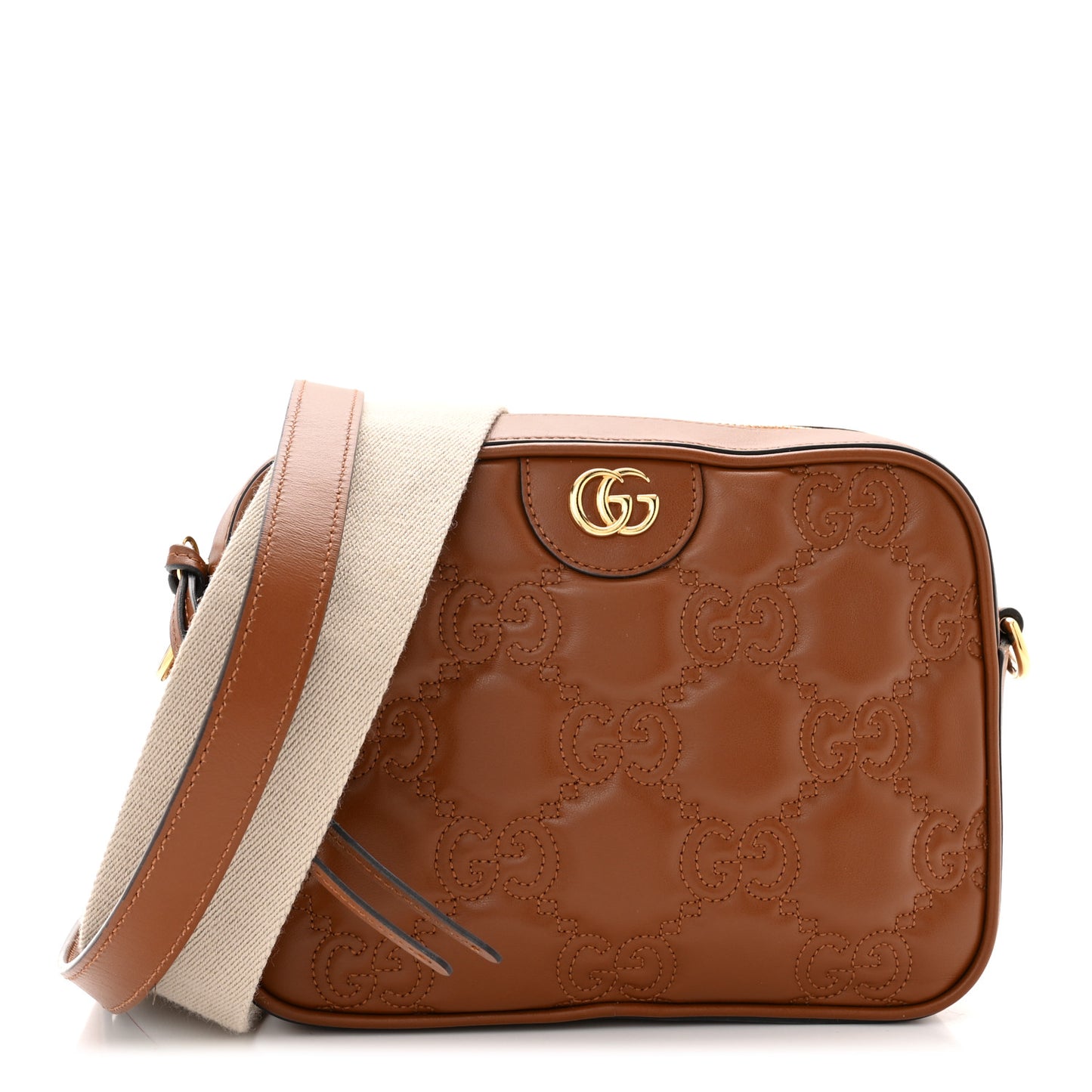 Calfskin GG Matelasse Shoulder Bag Peanut Brown Natural