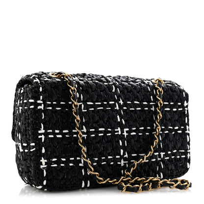 Chanel Raffia Effect Medium Tweedy Flap Bag Black White 3 of 12