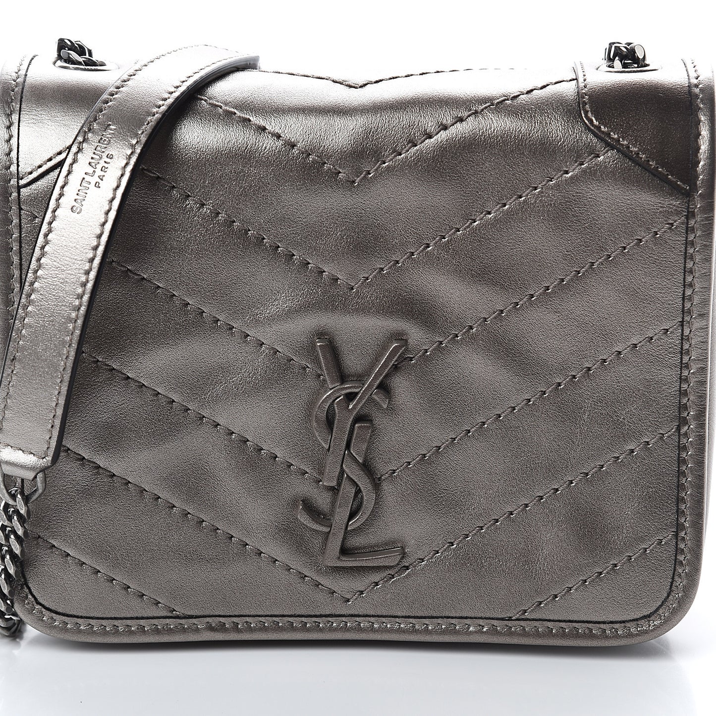 Metallic Calfskin Matelasse Monogram Niki Chain Wallet Platinum