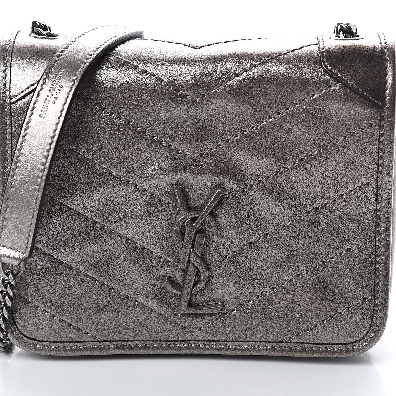 Saint Laurent Metallic Calfskin Matelasse Monogram Niki Chain Wallet Platinum 6 of 8