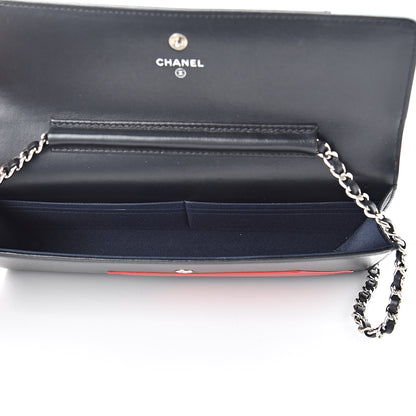 Chanel Lambskin Airlines Wallet On Chain WOC Blue Black Red 7 of 13