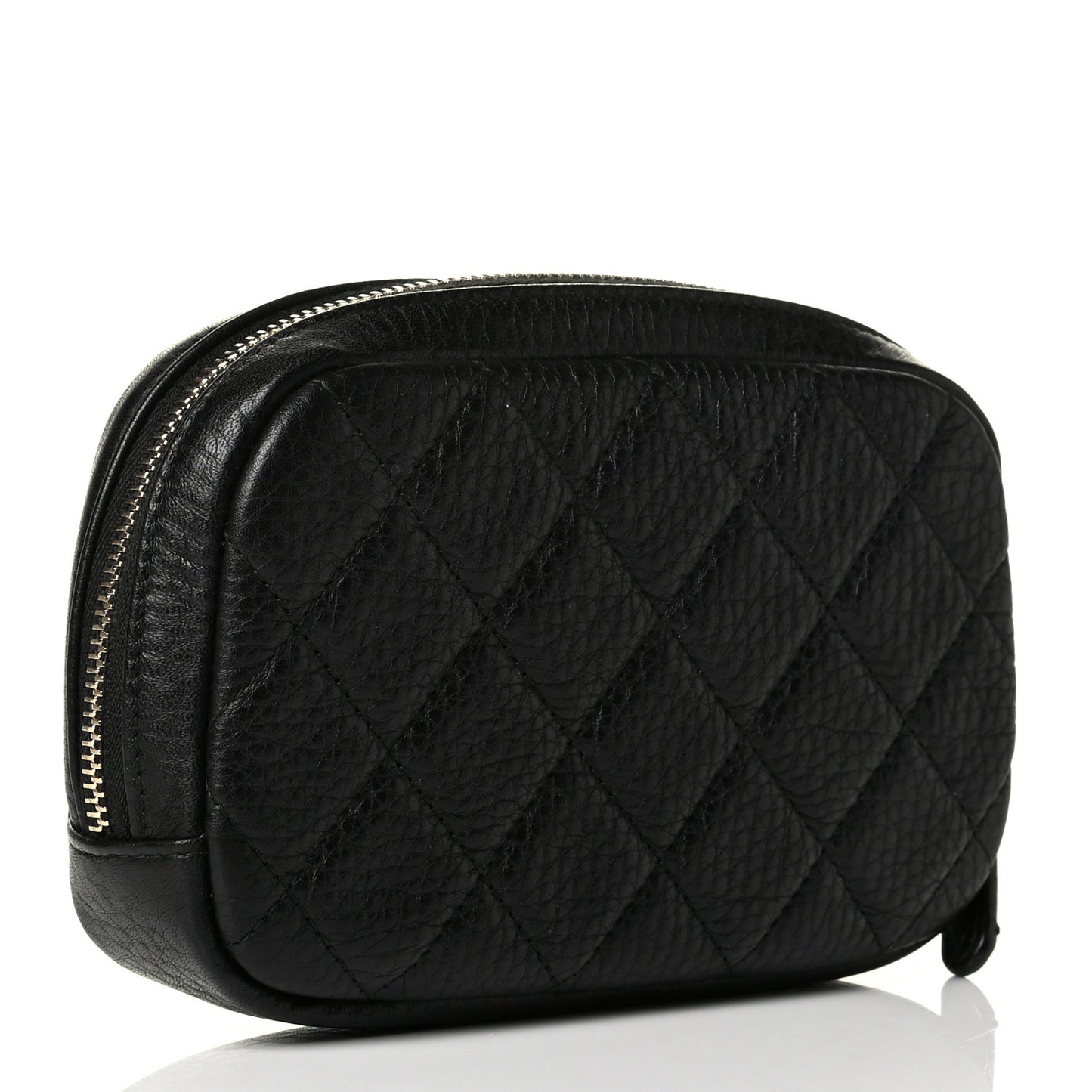 Grained Calfskin Quilted Small Curvy Pouch Cosmetic Case Black
