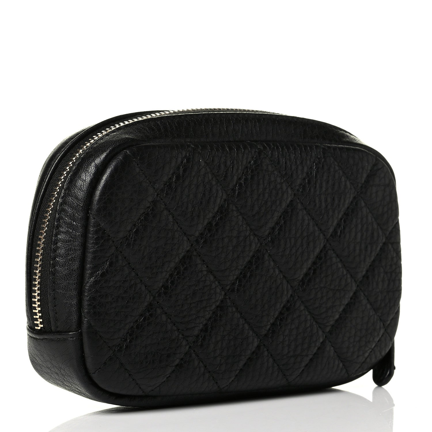 Chanel Grained Calfskin Quilted Small Curvy Pouch Cosmetic Case Black 2 of 5