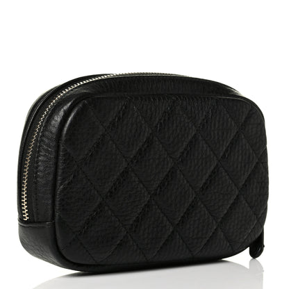 Chanel Grained Calfskin Quilted Small Curvy Pouch Cosmetic Case Black 2 of 5