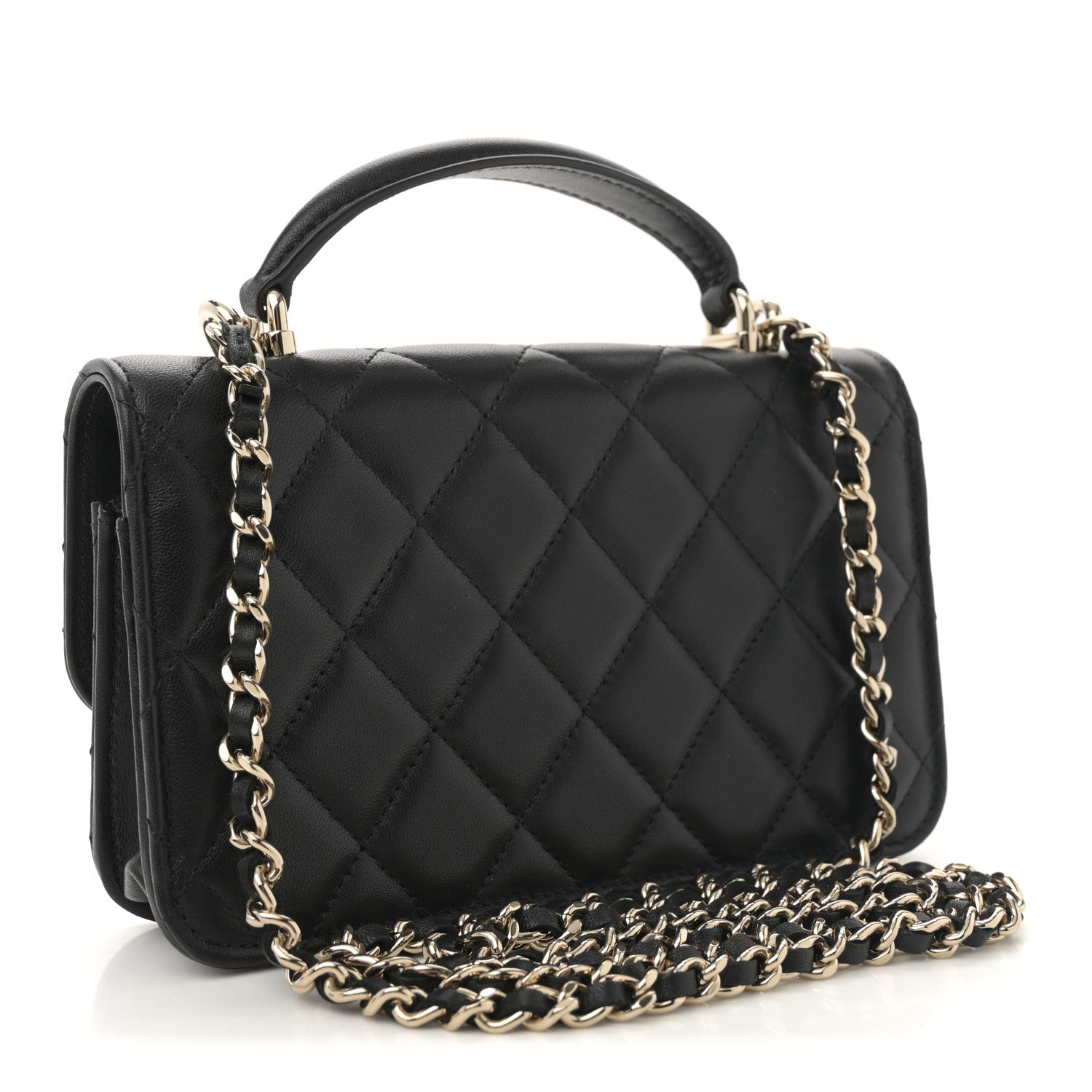 Chanel Lambskin Quilted Flap Phone Holder With Chain Black 3 of 12