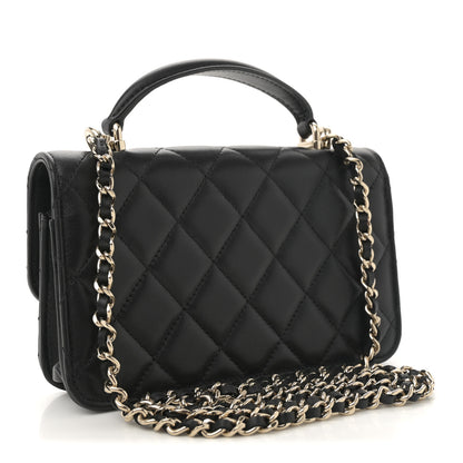 Chanel Lambskin Quilted Flap Phone Holder With Chain Black 3 of 12