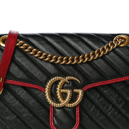 Gucci Vintage Effect Calfskin Matelasse Diagonal Small Torchon GG Marmont Shoulder Bag Black Romantic Cherry 9 of 11